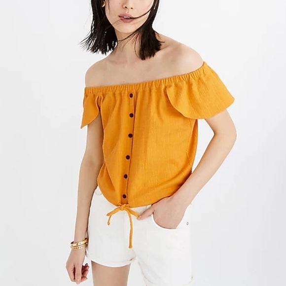 Madewell Yellow Tie Front Top - Picture 1 of 9